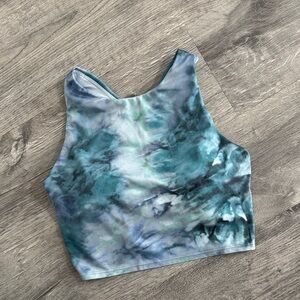 Athleta Conscious Crop Printed Top D-DD “Solarize Chrome Blue” Size Small